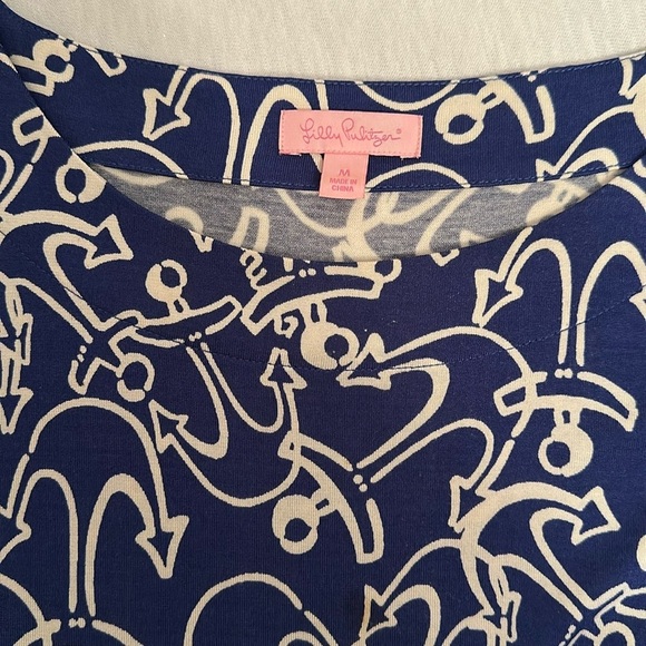 Lilly Pulitzer Blue and Cream Raquel Anchors Away Silk Blend Women Dress Size M - Picture 3 of 13